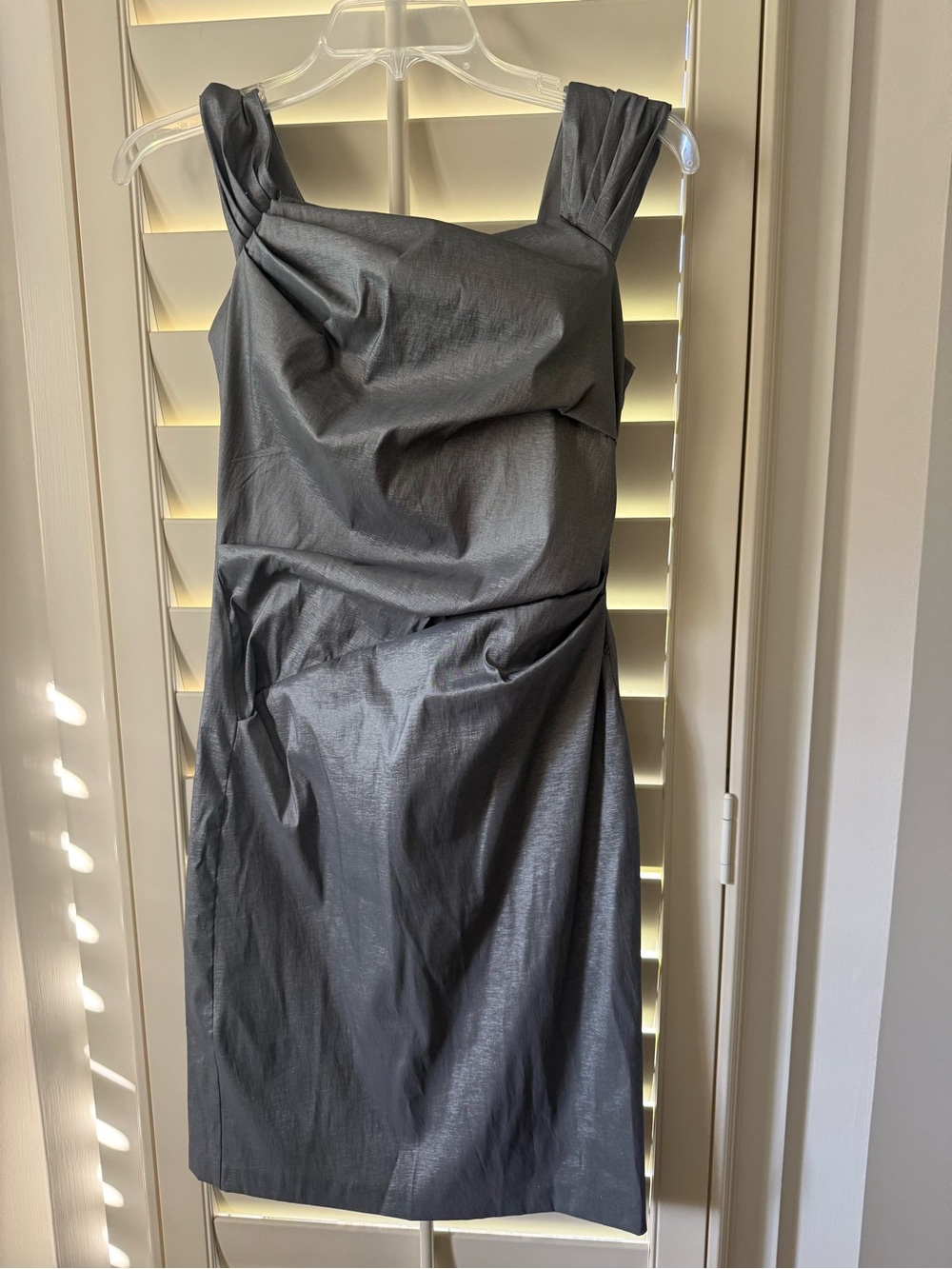 London Times Metallic Charcoal Gray Midi Sheath Dress